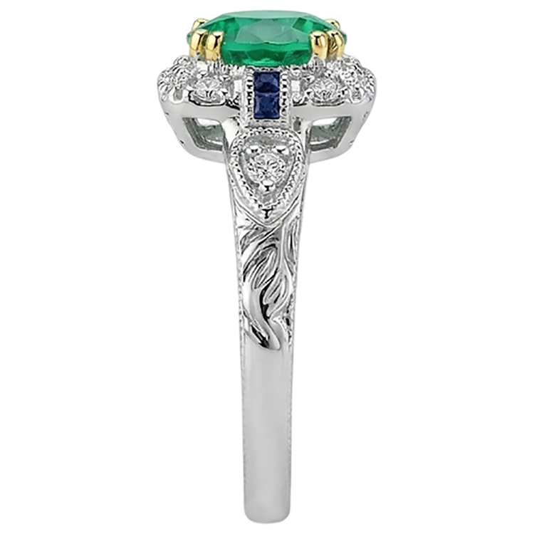 Bague Pierre Précieuse Or Bicolore 14 Carats avec Émeraude Fine – vue de dessus