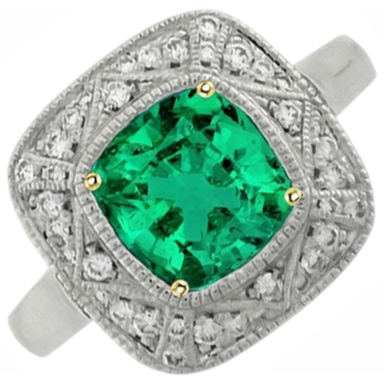 Émeraude Colombienne Bague Pierre Précieuse 3 carats Or Deux Tons 14 Carats – vue de face