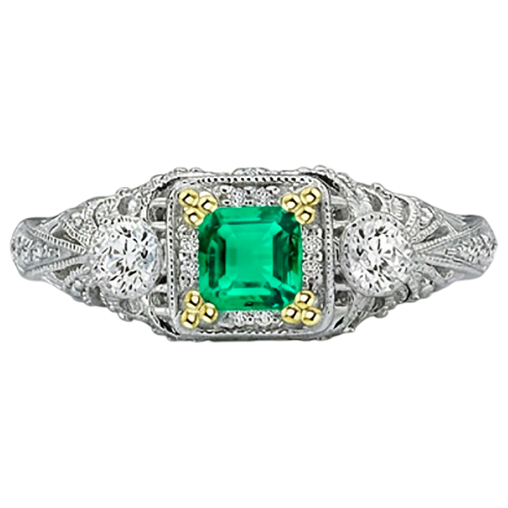 Premium Émeraude Fine Bague avec Gemme 2 carats – vue d'angle