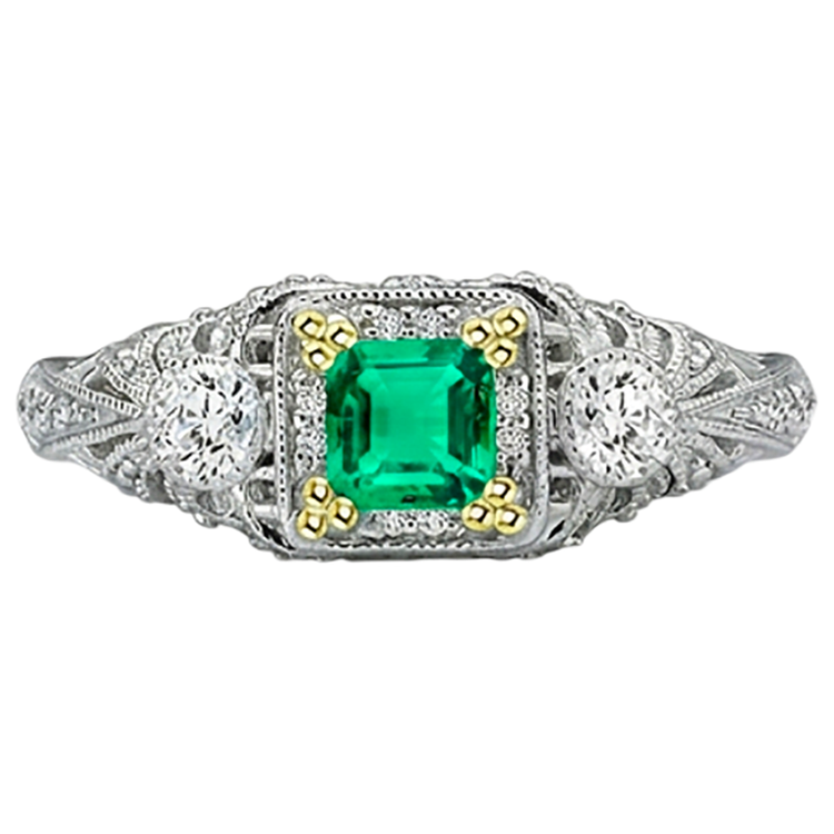 Premium Émeraude Fine Bague avec Gemme 2 carats – vue d'angle