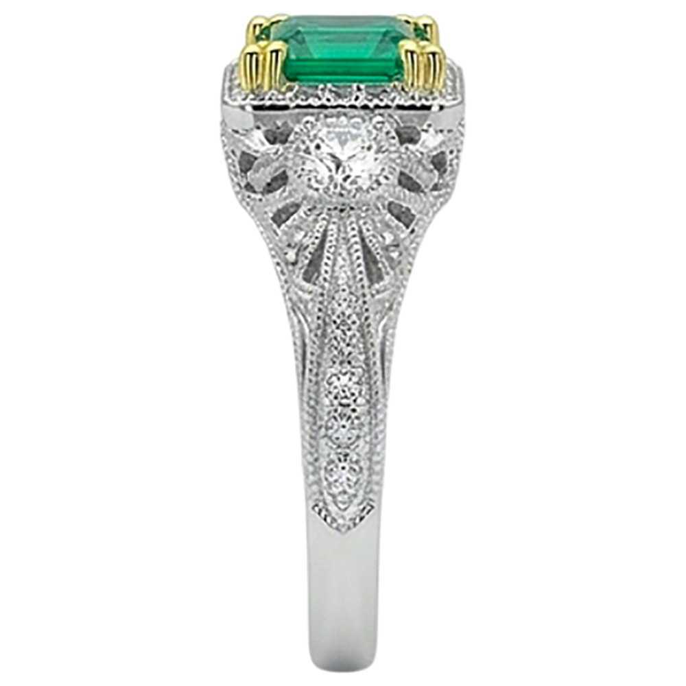 Émeraude Fine Bague avec Gemme 2 carats Or Deux Tons 14 Carats – vue de dessus