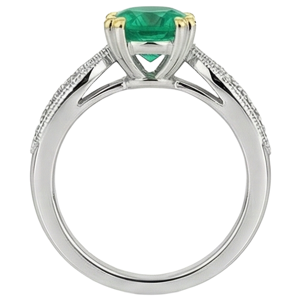Bague Pierre de Couleur Or Deux Tons 14 Carats avec Émeraude Colombienne – vue de dessus