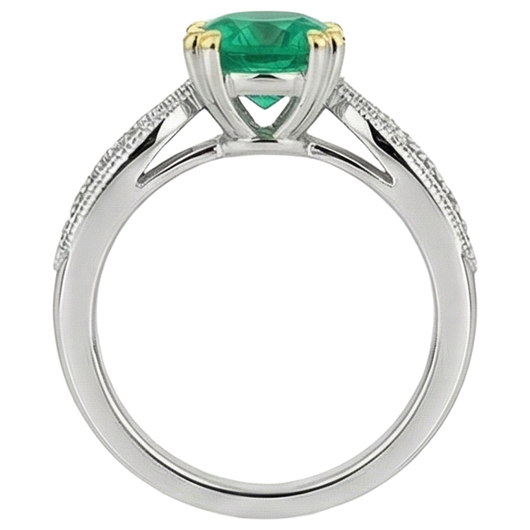 Bague Pierre de Couleur Or Deux Tons 14 Carats avec Émeraude Colombienne – vue de dessus