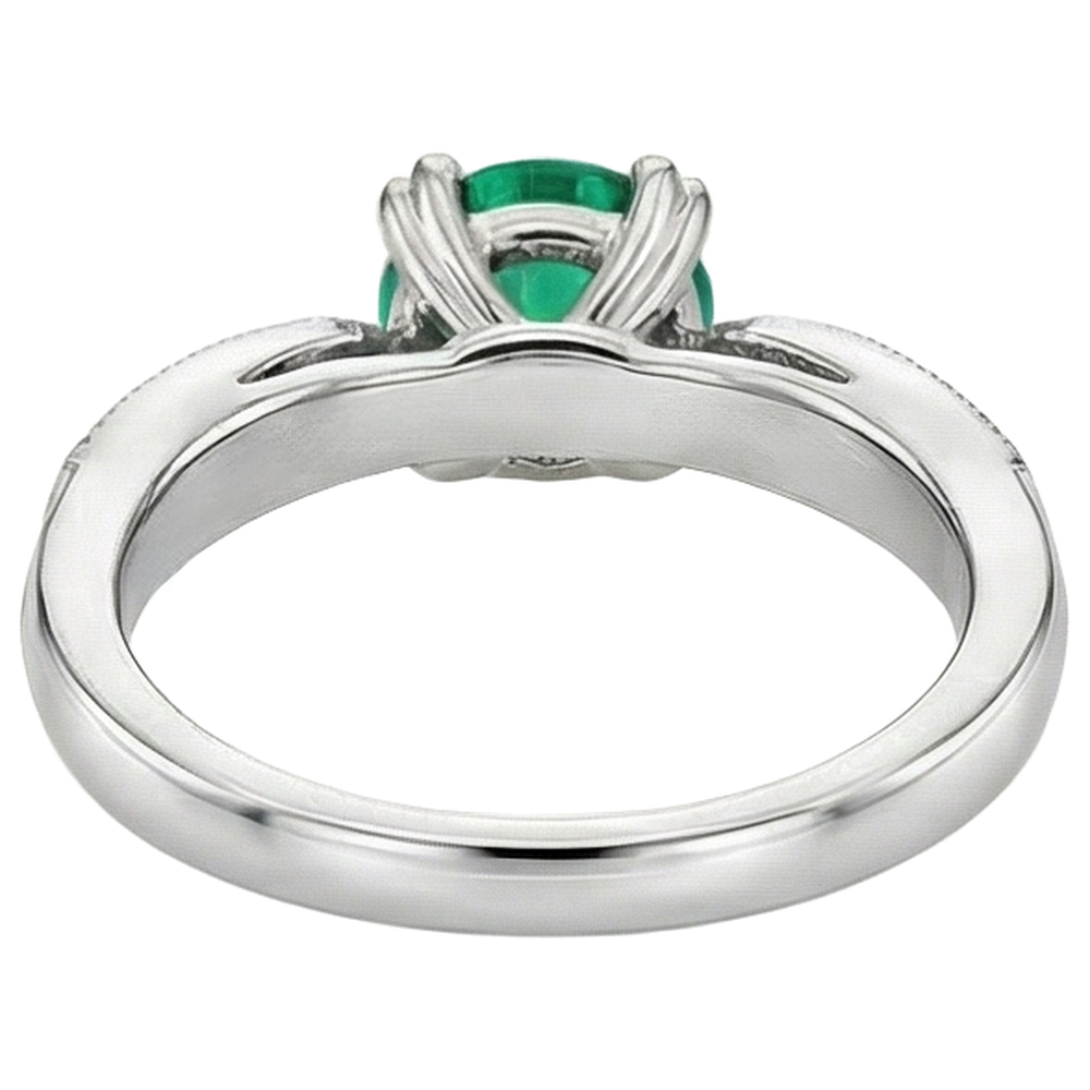 Émeraude Colombienne Taille Ronde Bague Pierre de Couleur en Or Deux Tons 14 Carats – vue arrière