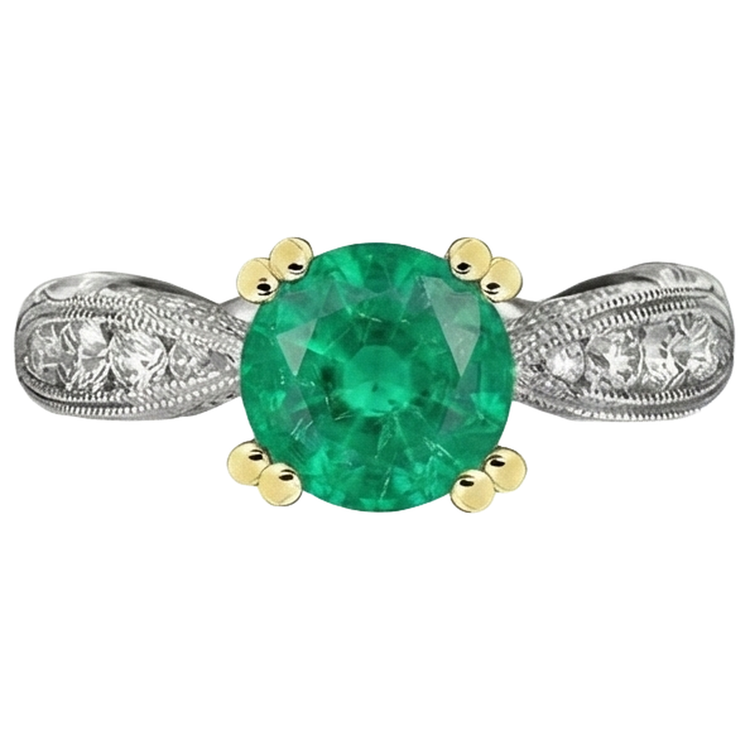 Émeraude Colombienne Bague Pierre de Couleur – vue de face