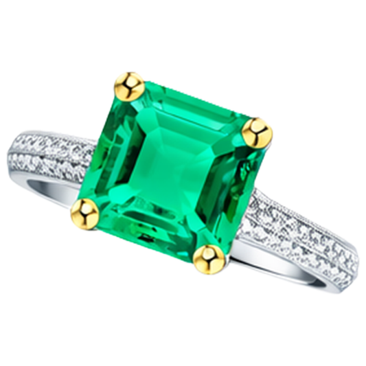 Bague avec Gemme Or Bicolore 14 Carats avec Émeraude Colombienne – vue de face