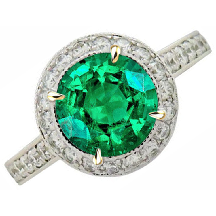 Émeraude Bague avec Gemme 2,50 carats Or 14K Bicolore – vue de face
