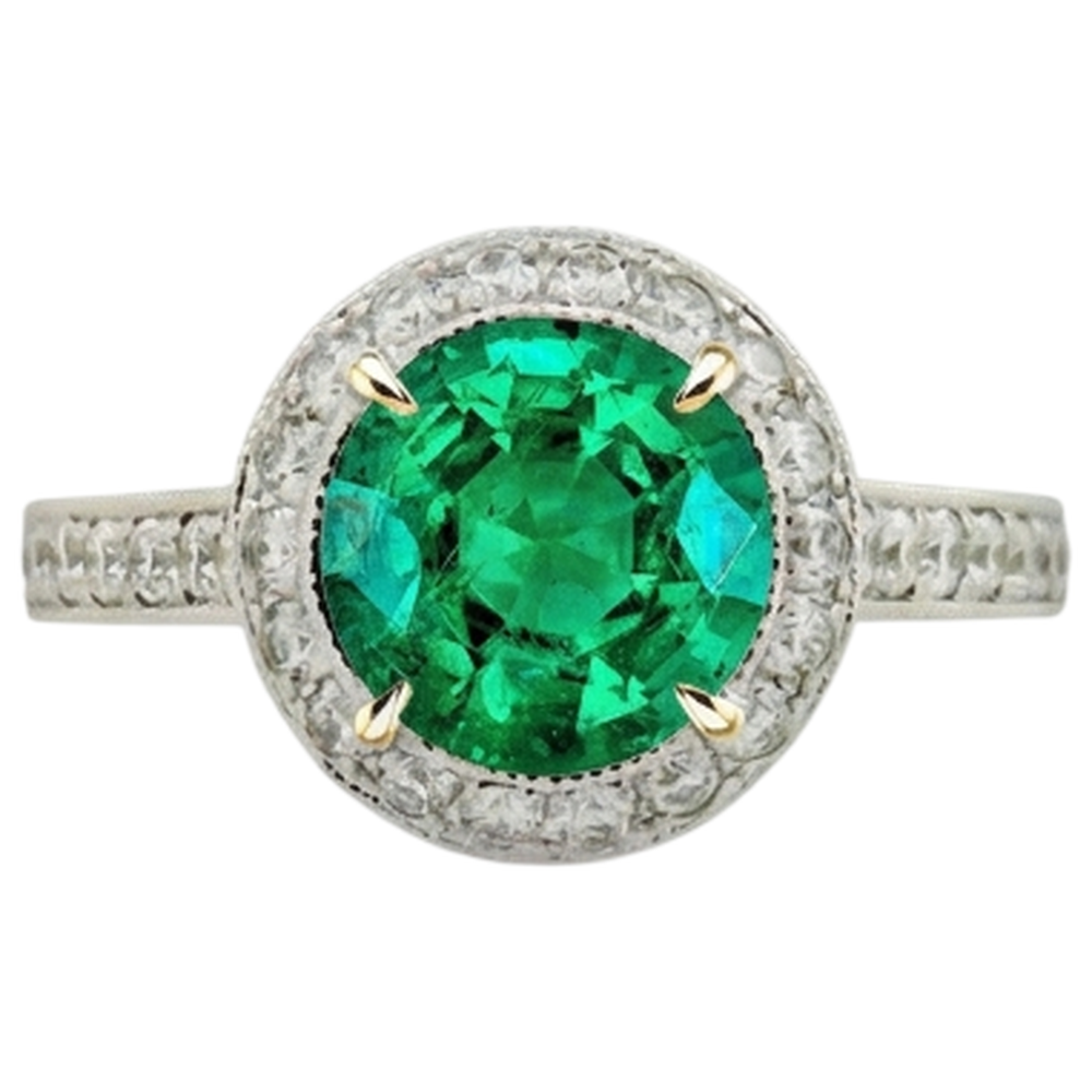 Émeraude Taille Ronde Bague avec Gemme en Or 14K Bicolore – vue d'angle