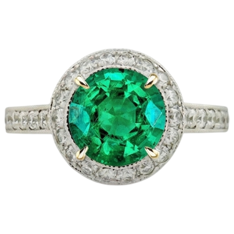 Émeraude Taille Ronde Bague avec Gemme en Or 14K Bicolore – vue d'angle