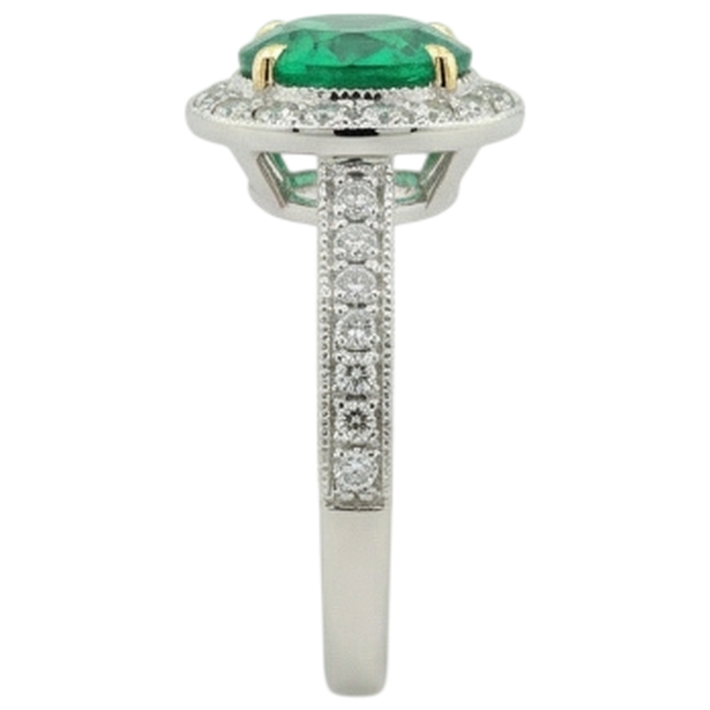 Émeraude Taille Ronde Bague avec Gemme en Or 14K Bicolore – vue de profil