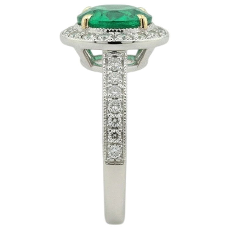 Émeraude Taille Ronde Bague avec Gemme en Or 14K Bicolore – vue de profil