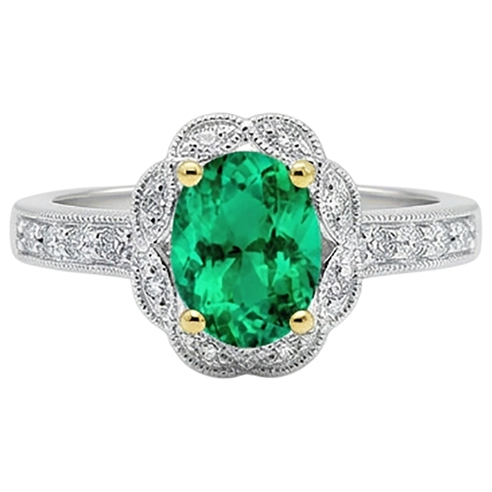 Bague avec Gemme Or Bicolore 14 Carats avec Émeraude – vue de face