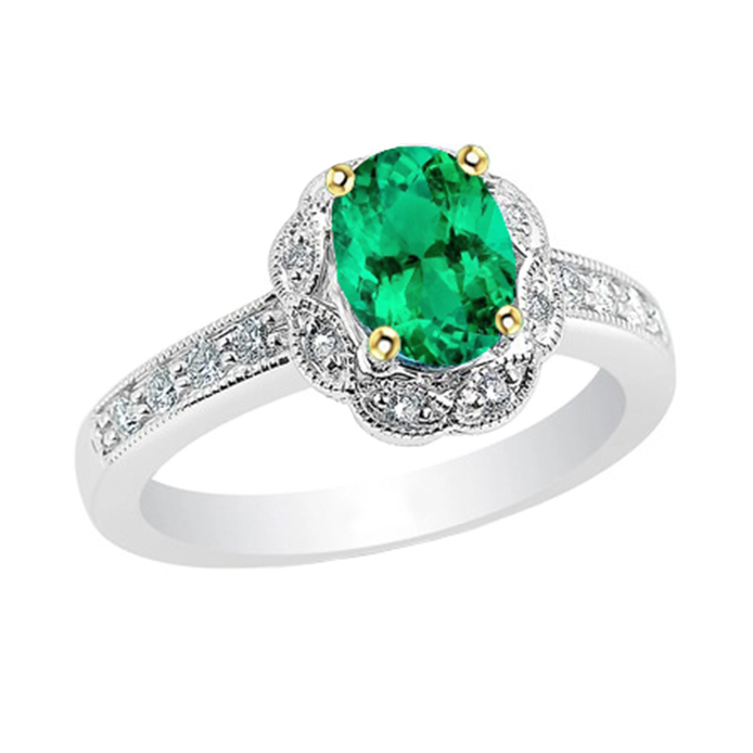 Émeraude Bague avec Gemme 2 carats Or Bicolore 14 Carats – vue principale