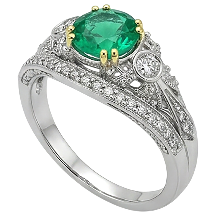 Émeraude Fine Bague avec Gemme 2,50-carats Or Bicolore 14 Carats – vue de côté