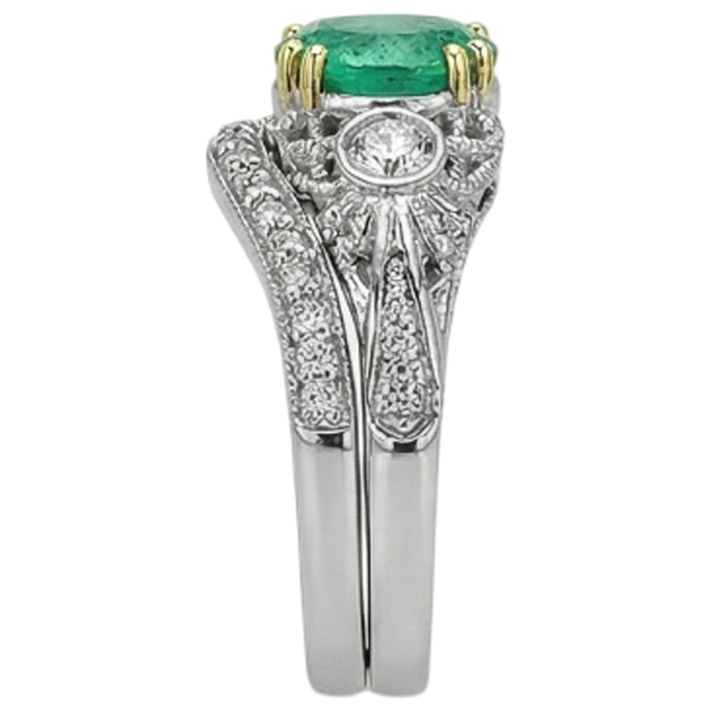 Émeraude Fine Bague avec Gemme 2,50-carats Or Bicolore 14 Carats – vue de profil