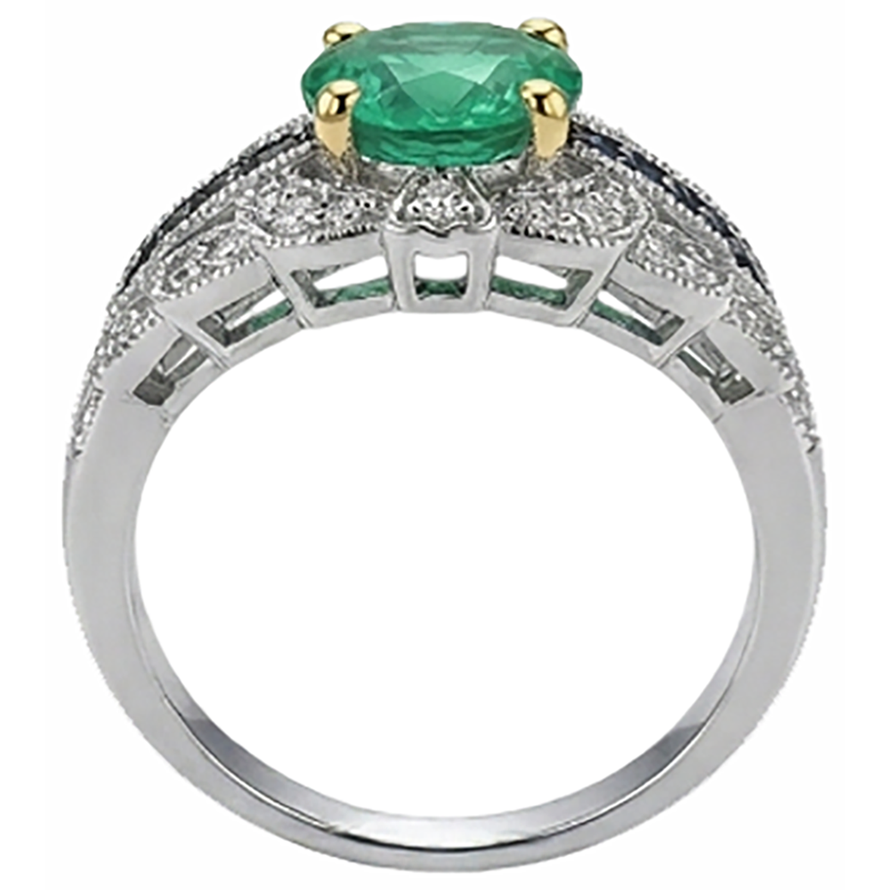 Taille Ronde Émeraude Colombienne bague en 14K – vue arrière