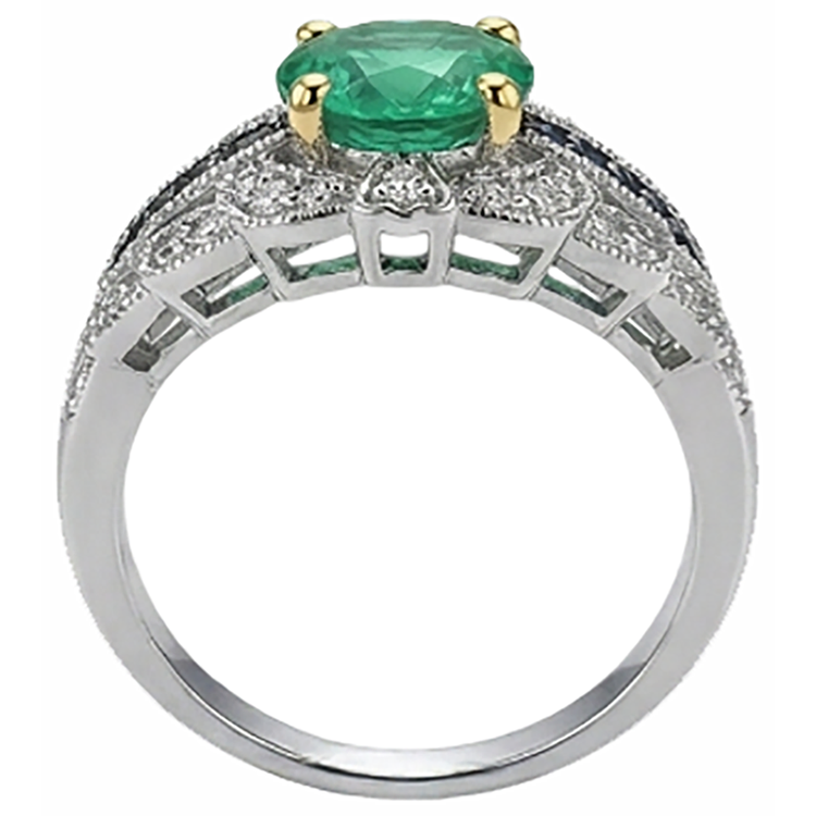 Taille Ronde Émeraude Colombienne bague en 14K – vue arrière