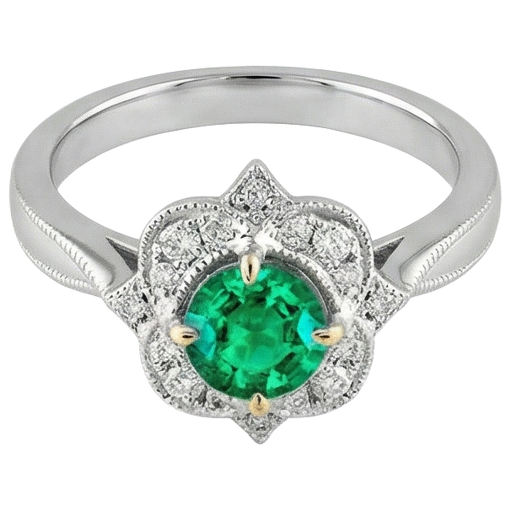 Exquis Émeraude Colombienne Bague avec Gemme 1,50 carats – vue de face