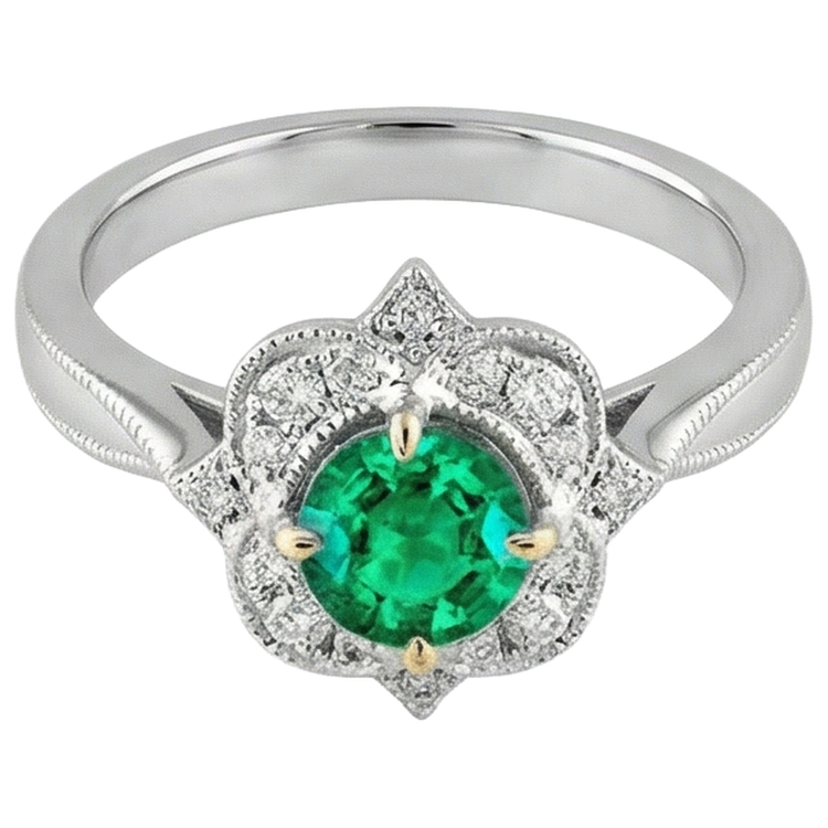 Exquis Émeraude Colombienne Bague avec Gemme 1,50 carats – vue de face
