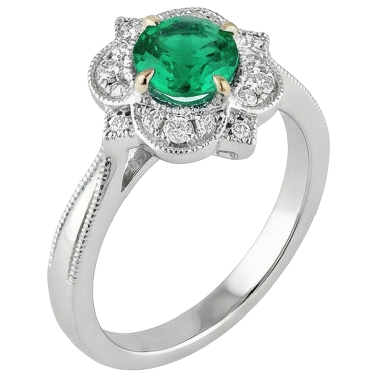 Émeraude Colombienne Bague avec Gemme 1,50 carats Or 14K Bicolore – vue de côté