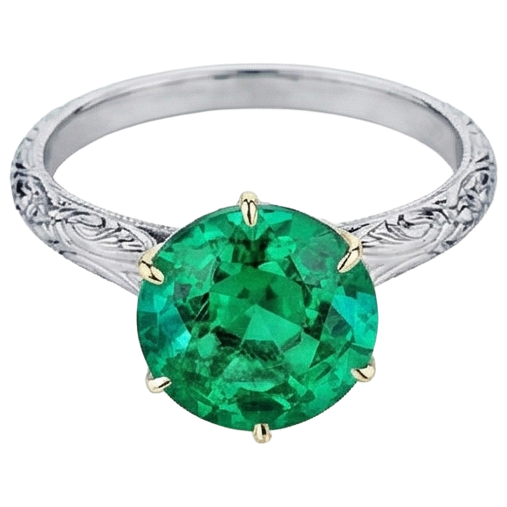 Bague Pierre Précieuse Or Bicolore 14 Carats avec Émeraude Colombienne – vue de côté