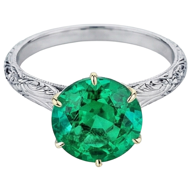 Bague Pierre Précieuse Or Bicolore 14 Carats avec Émeraude Colombienne – vue de côté