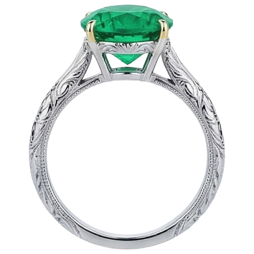 Émeraude Colombienne Bague Pierre Précieuse 3 carats Or Bicolore 14 Carats – vue de dessus