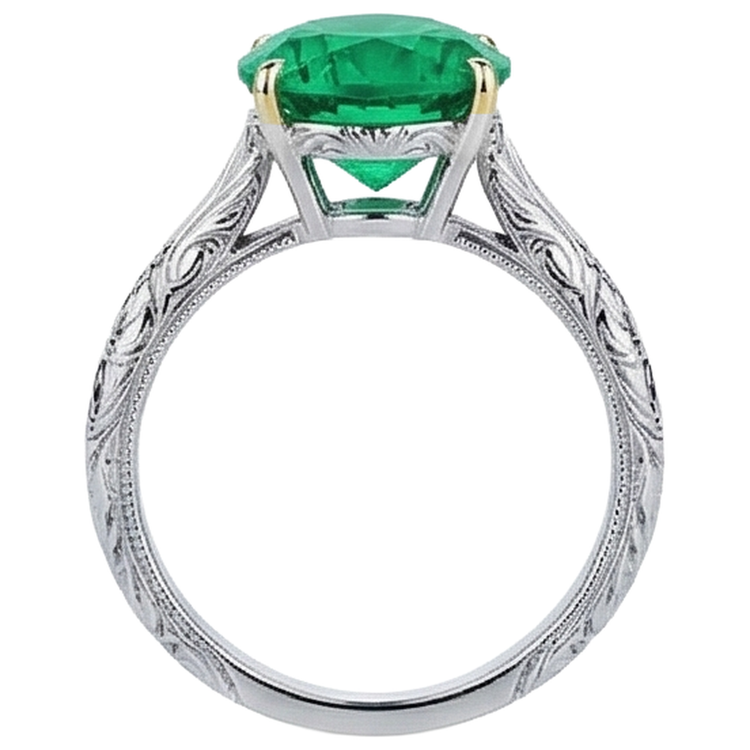 Émeraude Colombienne Bague Pierre Précieuse 3 carats Or Bicolore 14 Carats – vue de dessus