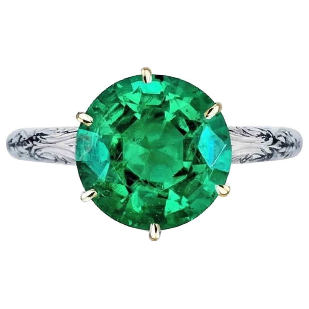 Bague Pierre Précieuse Or Bicolore 14 Carats avec Émeraude Colombienne – vue de face
