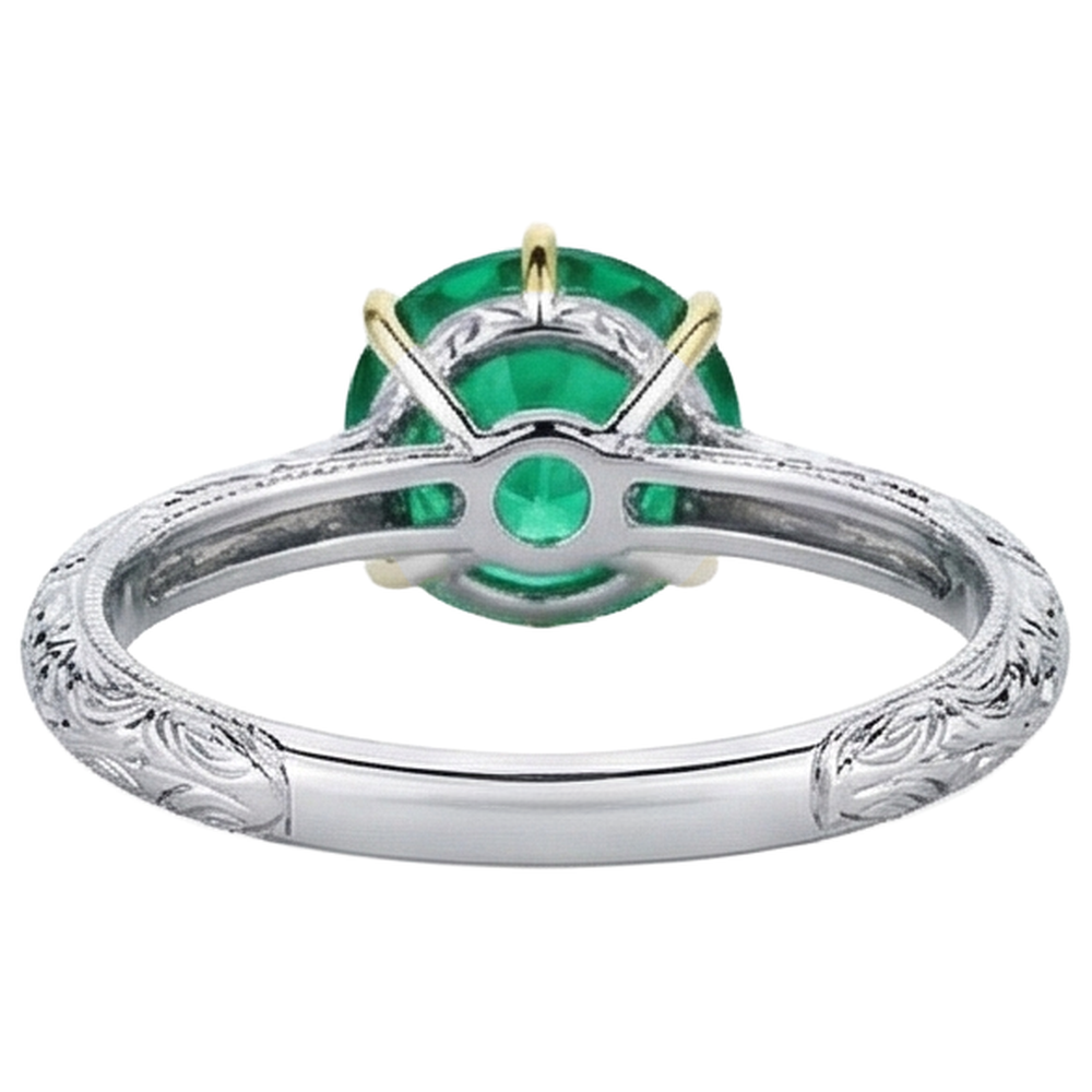 Taille Ronde Émeraude Colombienne bague en Or Bicolore 14 Carats – vue arrière