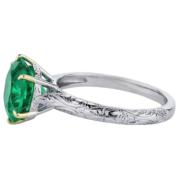 Bague Pierre Précieuse Or Bicolore 14 Carats avec Émeraude Colombienne – vue de profil