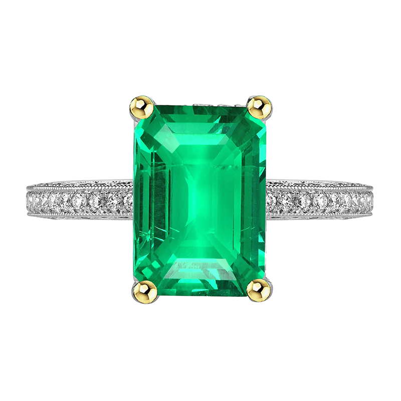 Bague Pierre Précieuse Or Deux Tons 14 Carats avec Émeraude – vue principale