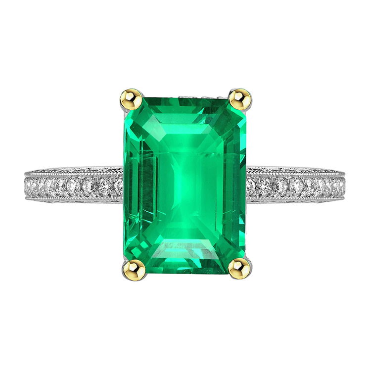 Bague Pierre Précieuse Or Deux Tons 14 Carats avec Émeraude – vue principale