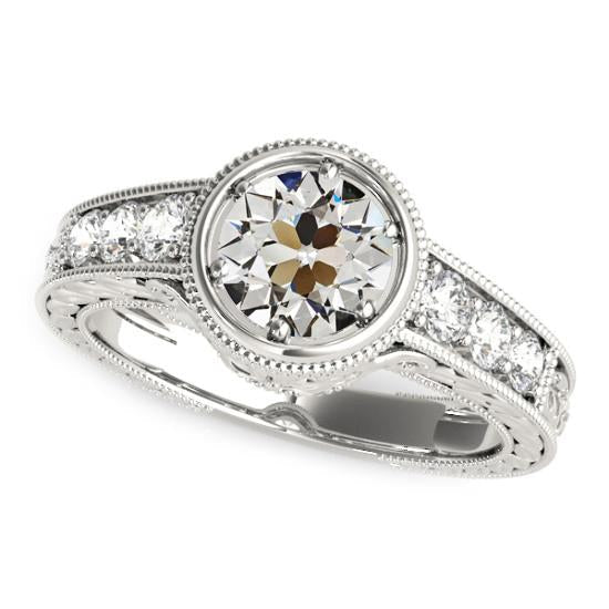 Vintage Style Vieux Mineur Réel Diamond Ring Prong Set Bijoux 3 Carats