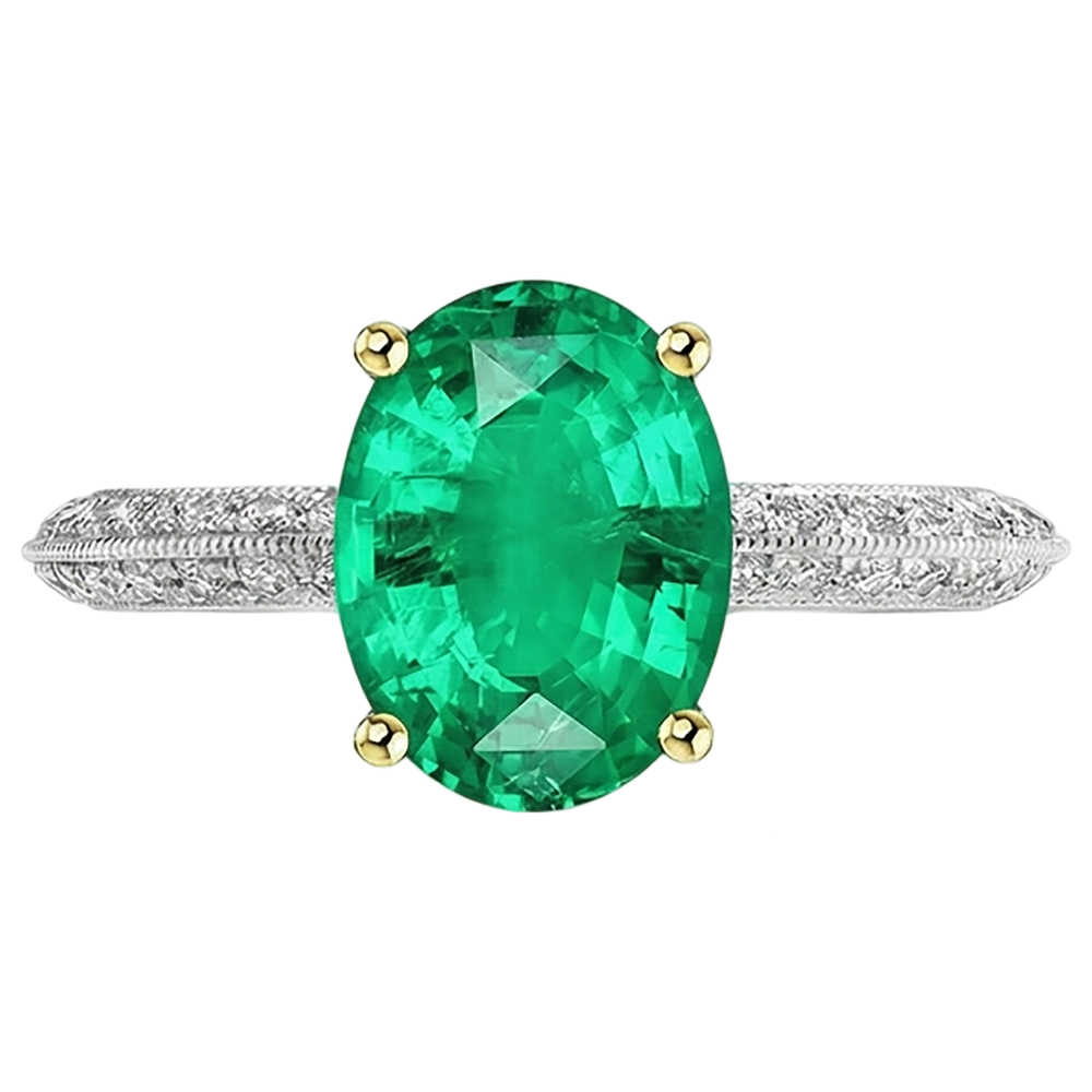 Fait à la main Émeraude Fine Bague Pierre Précieuse 3,50 carats – vue de profil