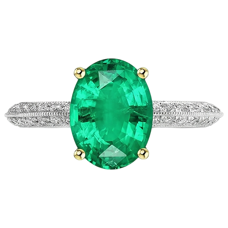 Fait à la main Émeraude Fine Bague Pierre Précieuse 3,50 carats – vue de profil