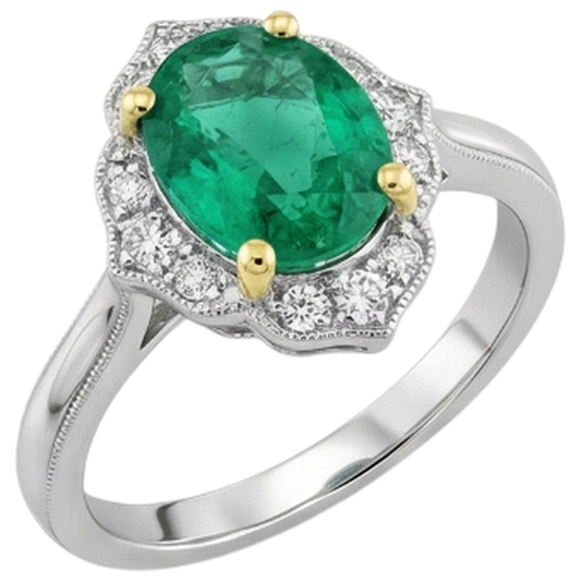 Émeraude Colombienne Bague Pierre de Couleur 2 carats Or Deux Tons 14 Carats – vue de face