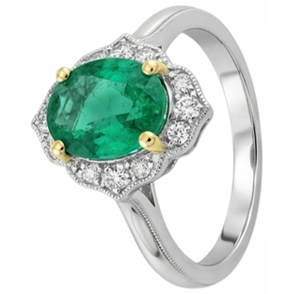 Étincelant Émeraude Colombienne Bague Pierre de Couleur 2 carats – vue de côté