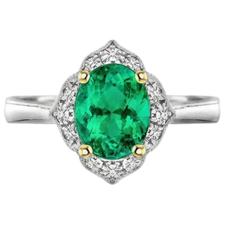 Émeraude Colombienne Bague Pierre de Couleur 2 carats Or Deux Tons 14 Carats – vue de profil