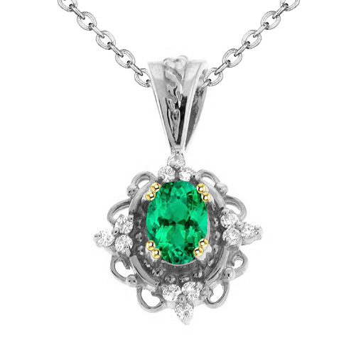Émeraude Colombienne Collier Pendentif Pierre 1,50 carats Or Deux Tons 14 Carats – vue principale