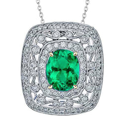 Collier Pendentif Pierre Or 14K Bicolore avec Émeraude Fine