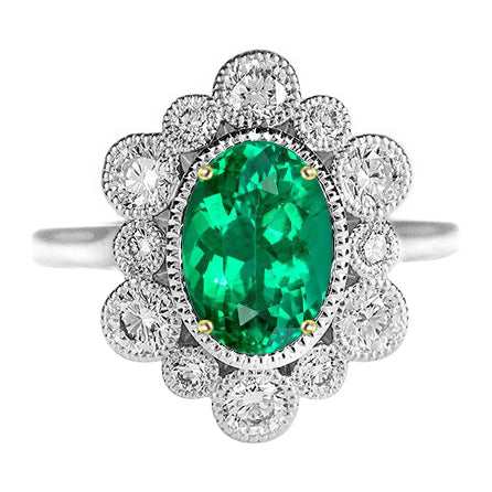 Émeraude Taille Ovale Bague avec Gemme en Or 14K Bicolore – vue principale