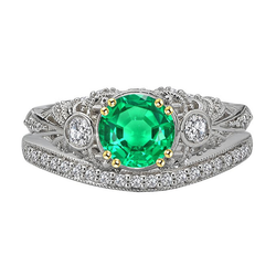 Émeraude Fine Bague avec Gemme 2,50 carats – Or Bicolore 14