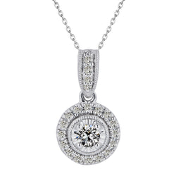 Vintage Diamant Fin Collier Pendentif 2 carats – Or 14K Blanc