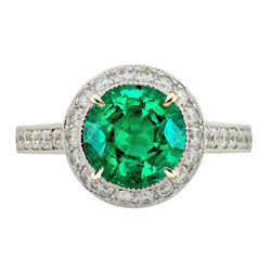 De luxe Vintage Émeraude Bague avec Gemme – 2,50 carats Or 14K
