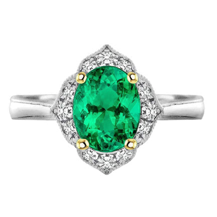 Émeraude Colombienne Ovale Bague Pierre de Couleur en Or Deux Tons 14 Carats – vue principale