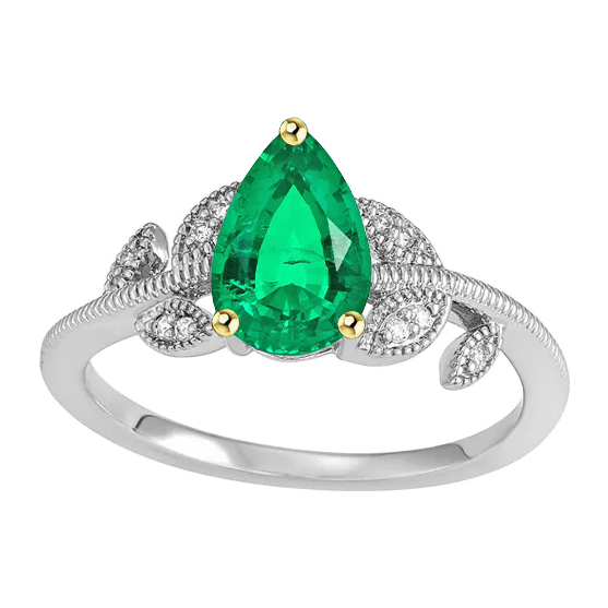 Bague Pierre de Couleur Or Deux Tons 14 Carats avec Émeraude Fine – vue principale