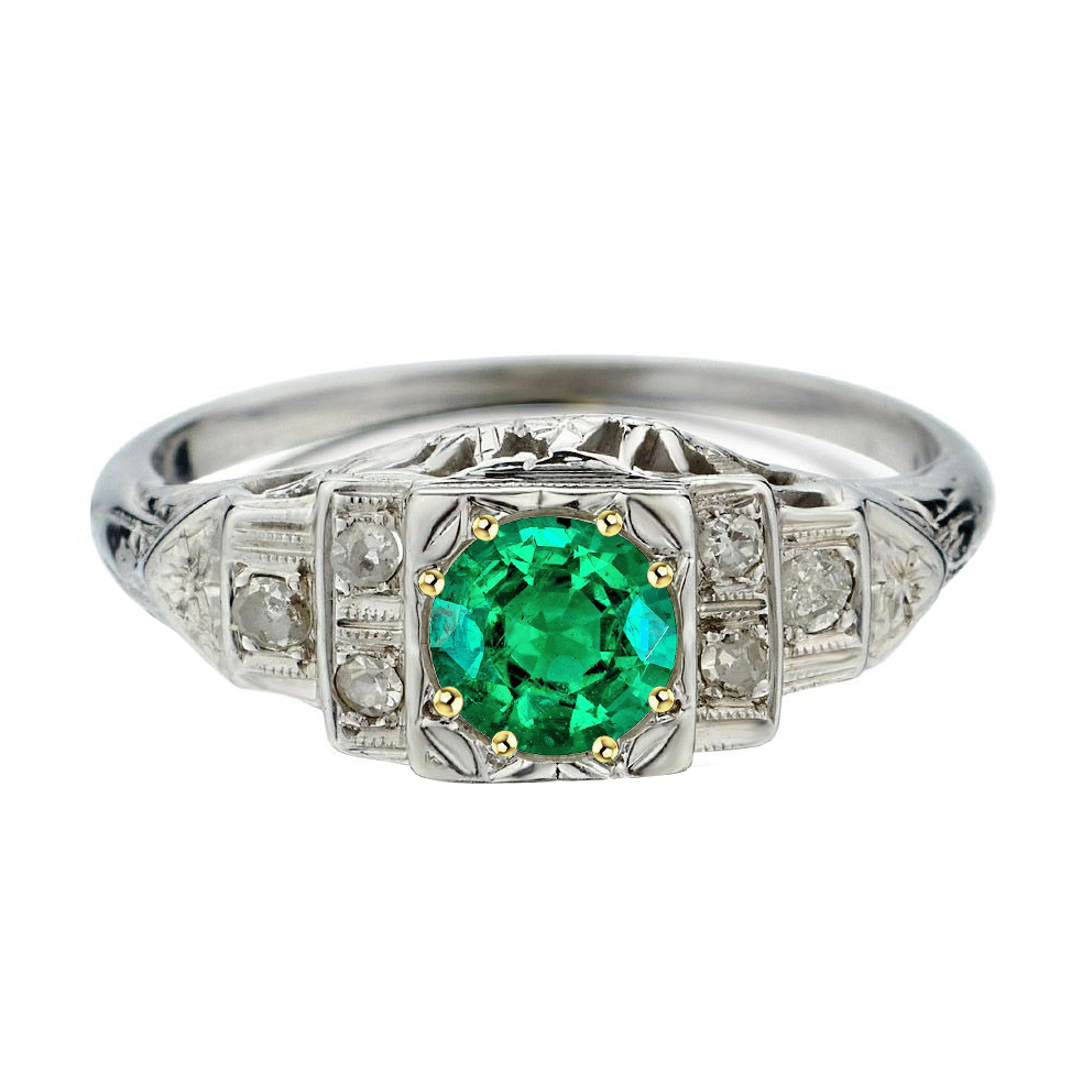 Émeraude Colombienne Bague Pierre de Couleur 2 carats Or 14K Bicolore – vue principale