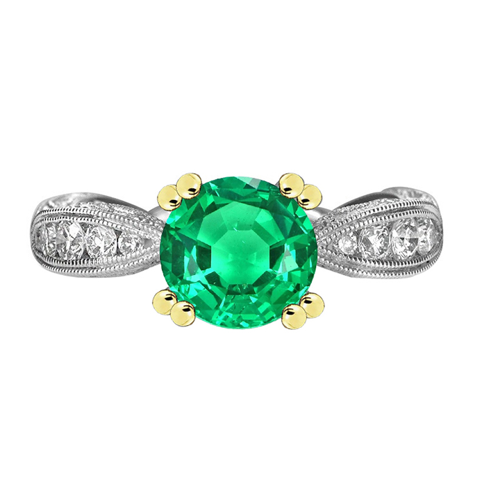 Bague Pierre de Couleur Or Deux Tons 14 Carats avec Émeraude Colombienne – vue principale