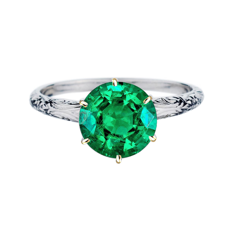 Bague Pierre Précieuse Or Bicolore 14 Carats avec Émeraude Colombienne – vue principale